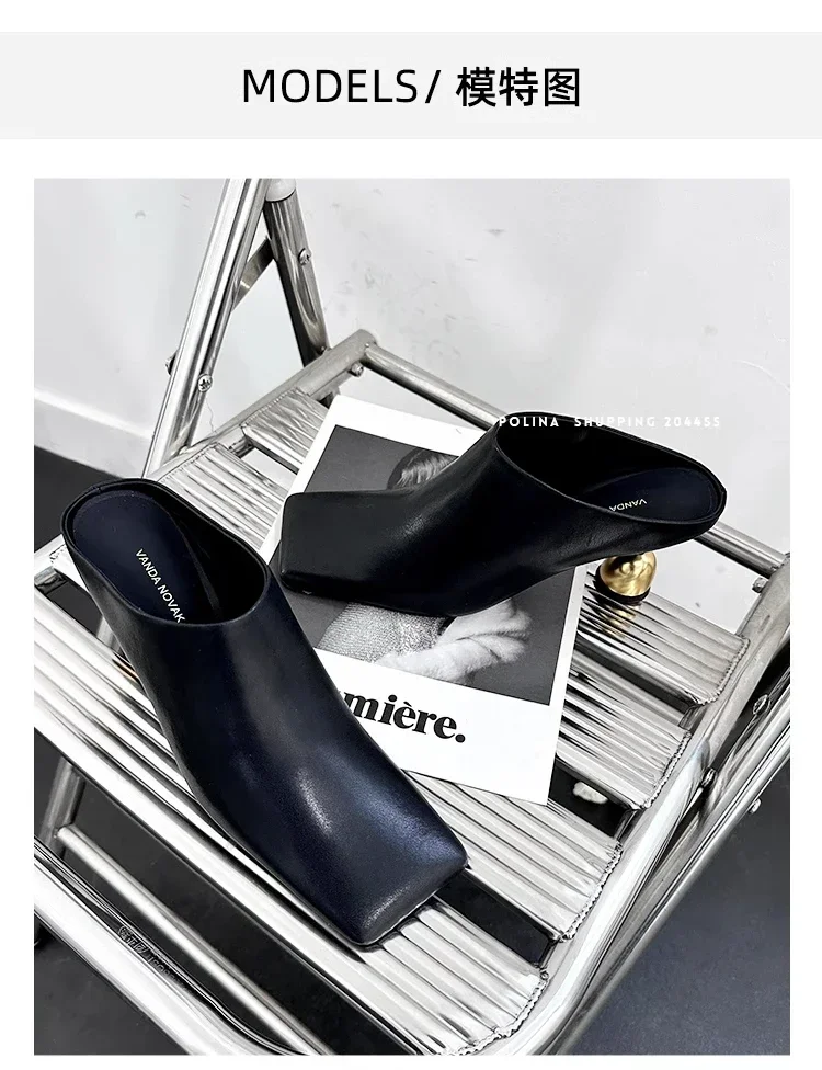 Retro Square Headed Wine Glasses and Slippers for Women in Summer 2025, New Style for Wearing Half Drag High Heels for Women