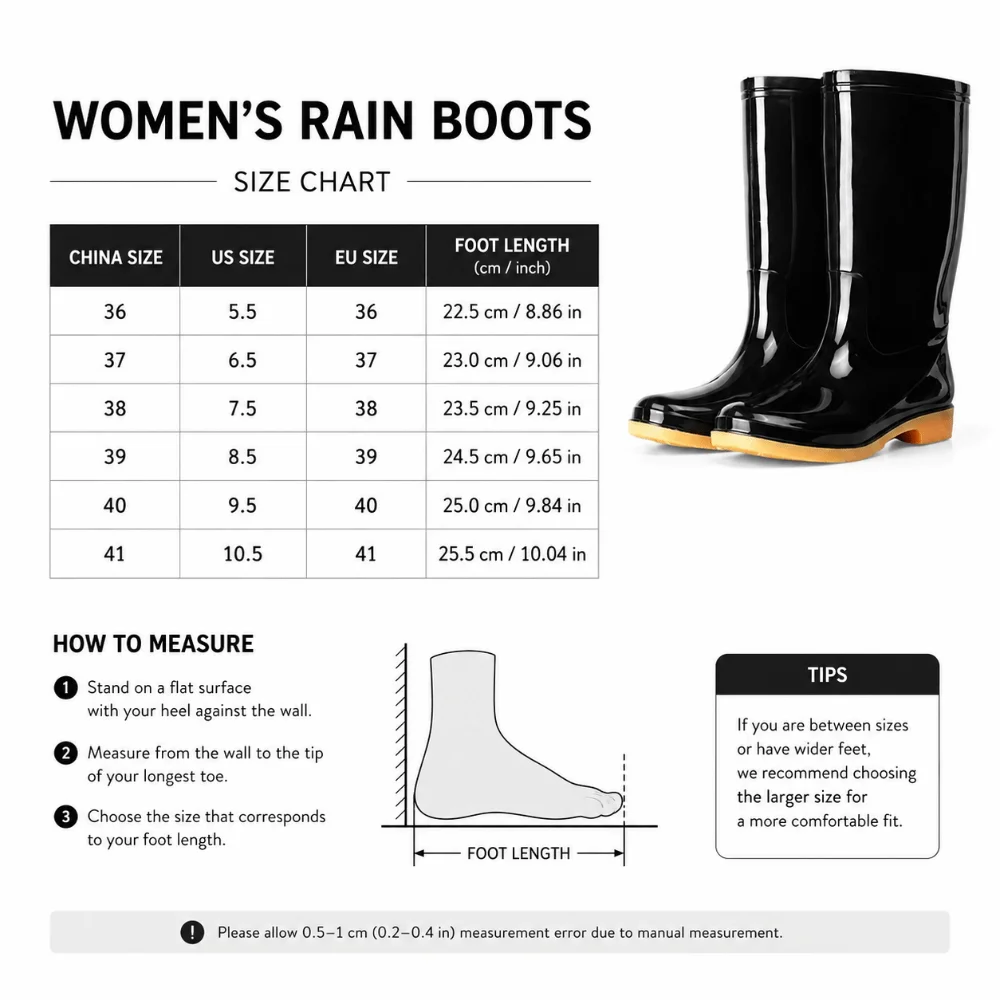 Non-slip Women's Long Rain Boots Waterproof High-Top Garden Rain Shoes Durable Lightweight Water Shoes For Outdoors,Kitchen,Work