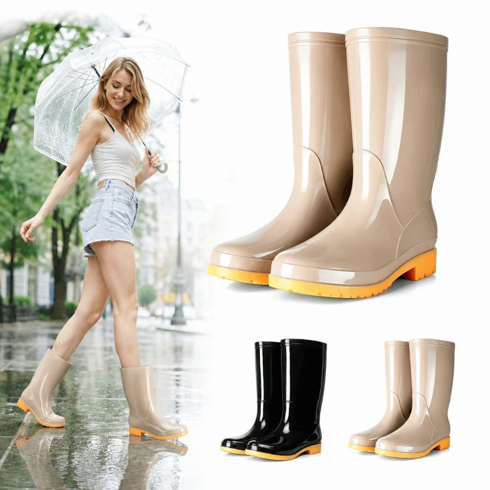 Non-slip Women's Long Rain Boots Waterproof High-Top Garden Rain Shoes Durable Lightweight Water Shoes For Outdoors,Kitchen,Work