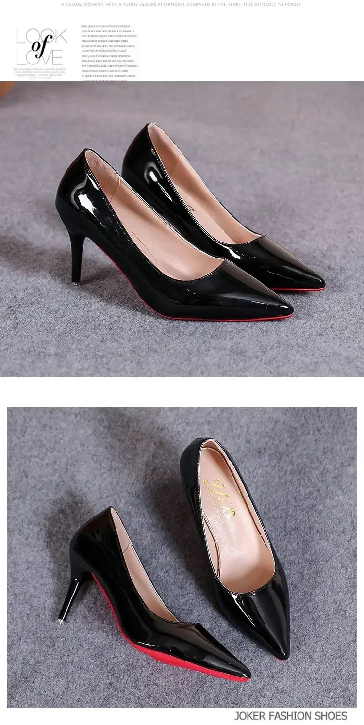 Sexy Pointed Toe Patent Leather High Heels Temperament Girl Sole Party Dress Stiletto Pumps Classic Black Work Single Shoes