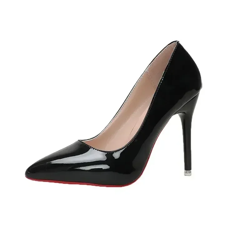 Sexy Pointed Toe Patent Leather High Heels Temperament Girl Sole Party Dress Stiletto Pumps Classic Black Work Single Shoes