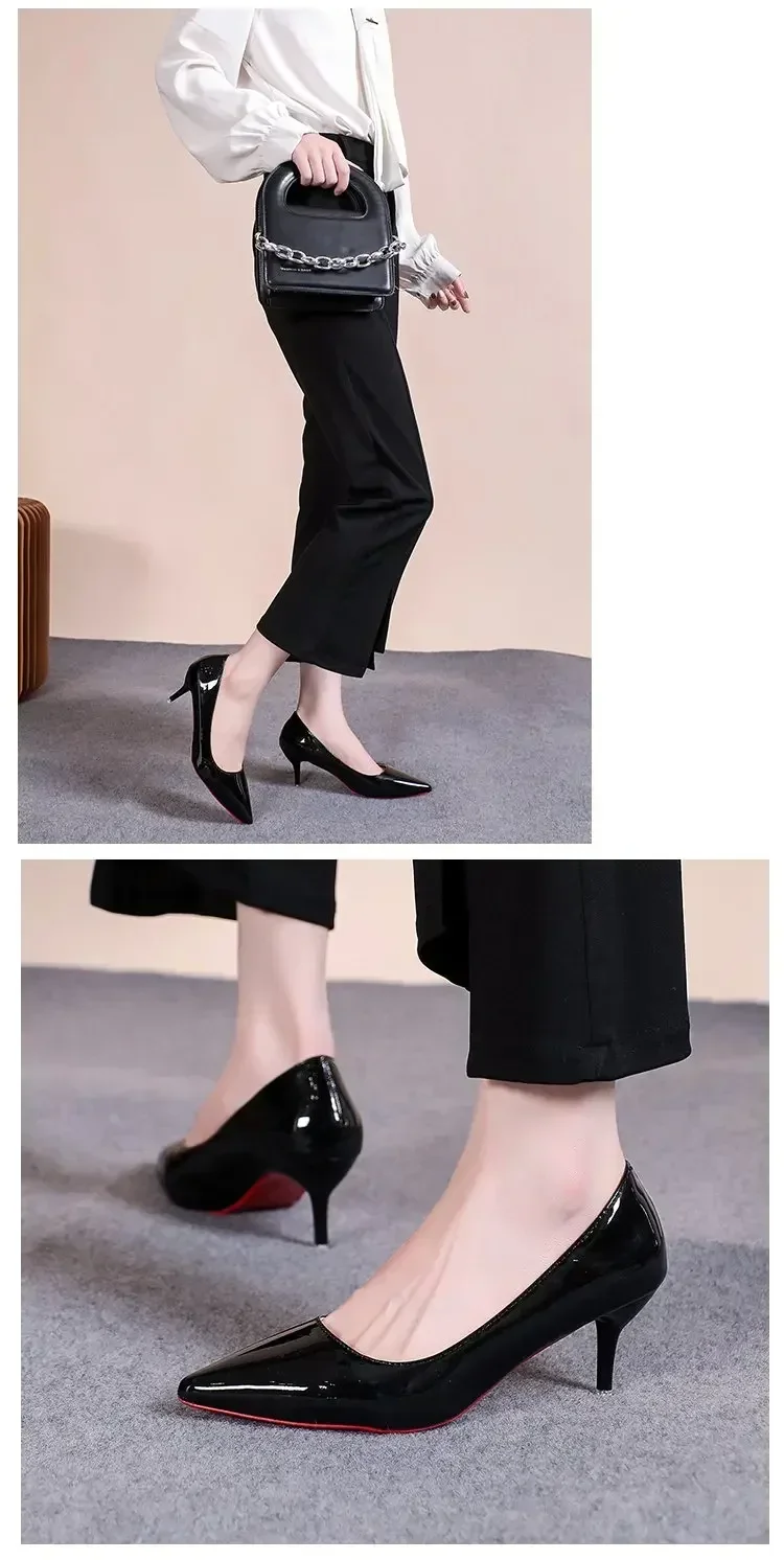 Sexy Pointed Toe Patent Leather High Heels Temperament Girl Sole Party Dress Stiletto Pumps Classic Black Work Single Shoes