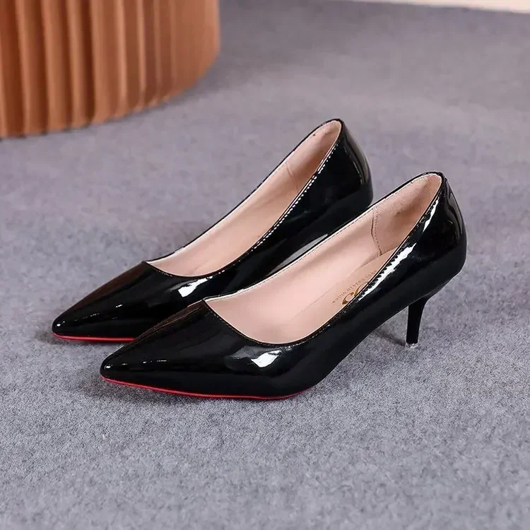 Sexy Pointed Toe Patent Leather High Heels Temperament Girl Sole Party Dress Stiletto Pumps Classic Black Work Single Shoes