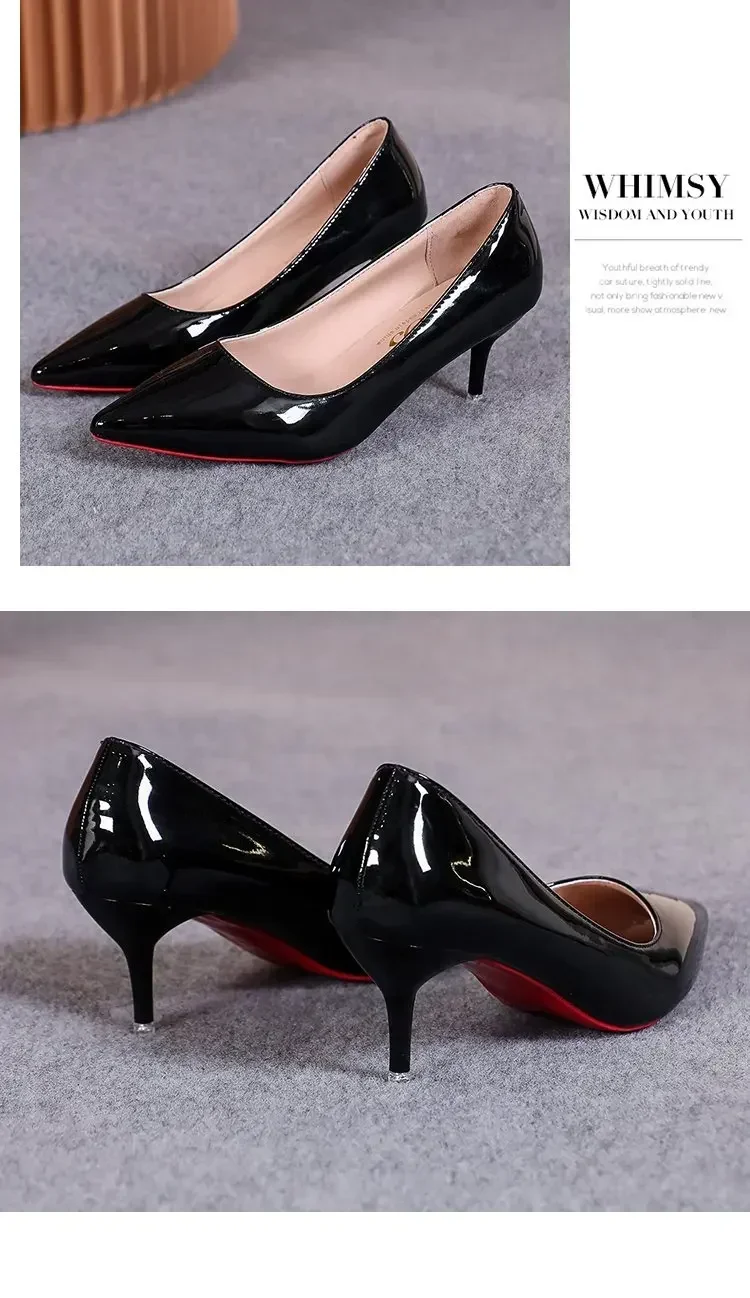 Sexy Pointed Toe Patent Leather High Heels Temperament Girl Sole Party Dress Stiletto Pumps Classic Black Work Single Shoes