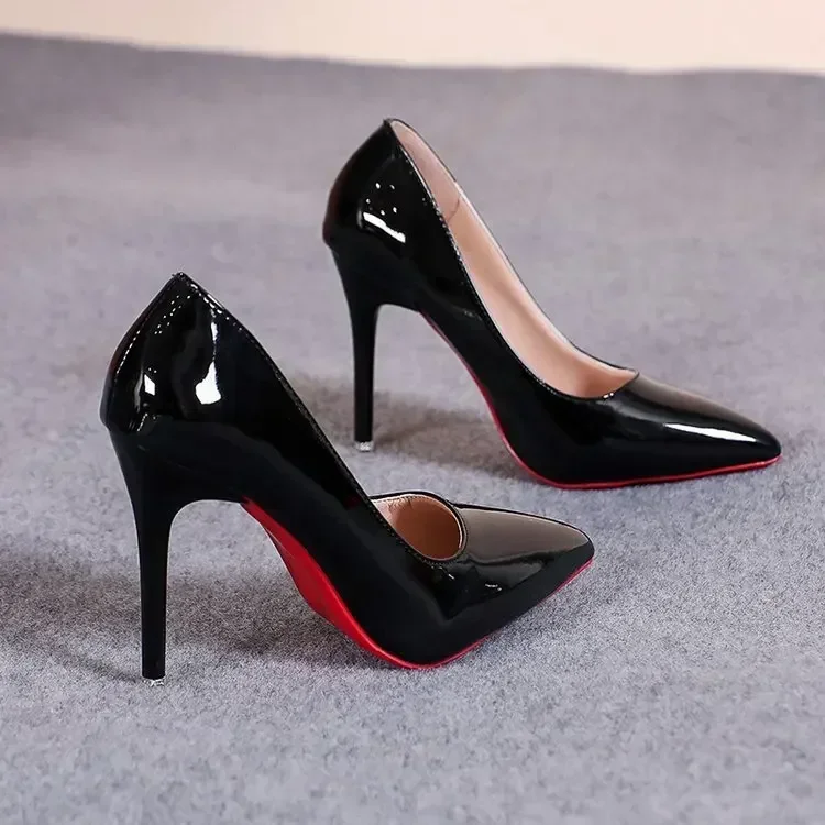 Sexy Pointed Toe Patent Leather High Heels Temperament Girl Sole Party Dress Stiletto Pumps Classic Black Work Single Shoes