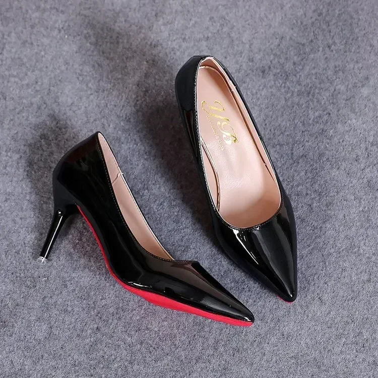 Sexy Pointed Toe Patent Leather High Heels Temperament Girl Sole Party Dress Stiletto Pumps Classic Black Work Single Shoes