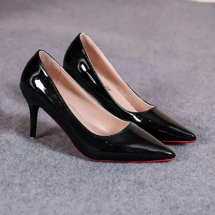 Sexy Pointed Toe Patent Leather High Heels Temperament Girl Sole Party Dress Stiletto Pumps Classic Black Work Single Shoes