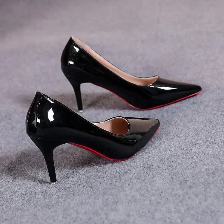 Sexy Pointed Toe Patent Leather High Heels Temperament Girl Sole Party Dress Stiletto Pumps Classic Black Work Single Shoes
