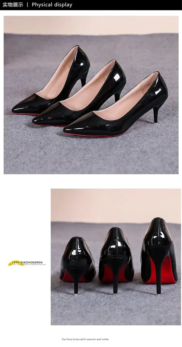Sexy Pointed Toe Patent Leather High Heels Temperament Girl Sole Party Dress Stiletto Pumps Classic Black Work Single Shoes