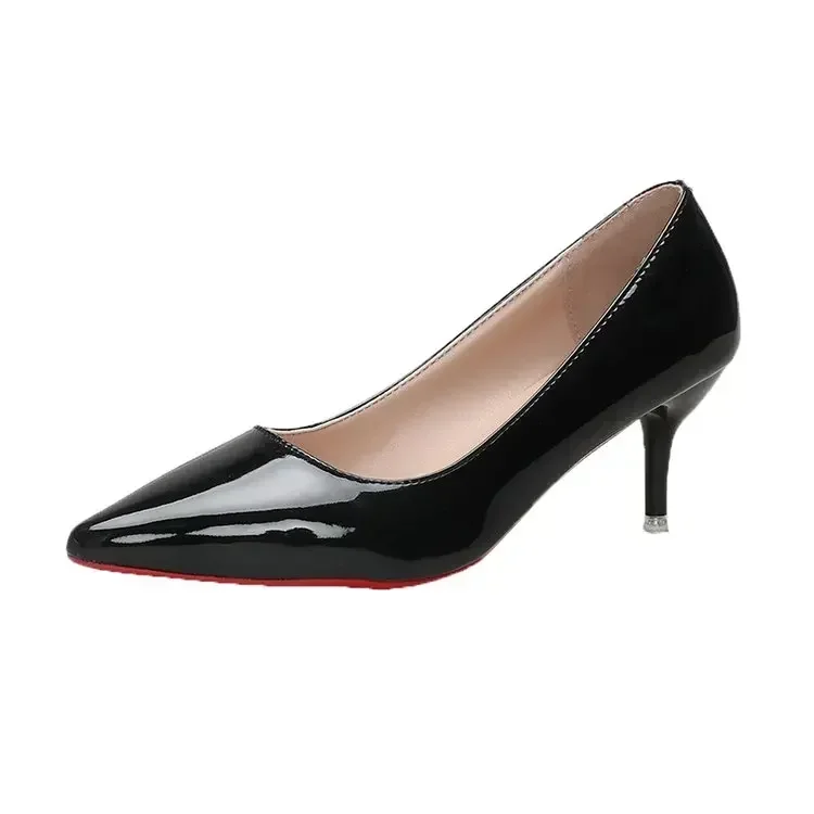 Sexy Pointed Toe Patent Leather High Heels Temperament Girl Sole Party Dress Stiletto Pumps Classic Black Work Single Shoes