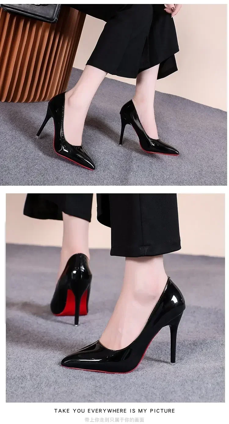Sexy Pointed Toe Patent Leather High Heels Temperament Girl Sole Party Dress Stiletto Pumps Classic Black Work Single Shoes
