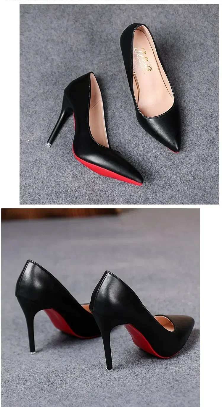 Sexy Pointed Toe Patent Leather High Heels Temperament Girl Sole Party Dress Stiletto Pumps Classic Black Work Single Shoes