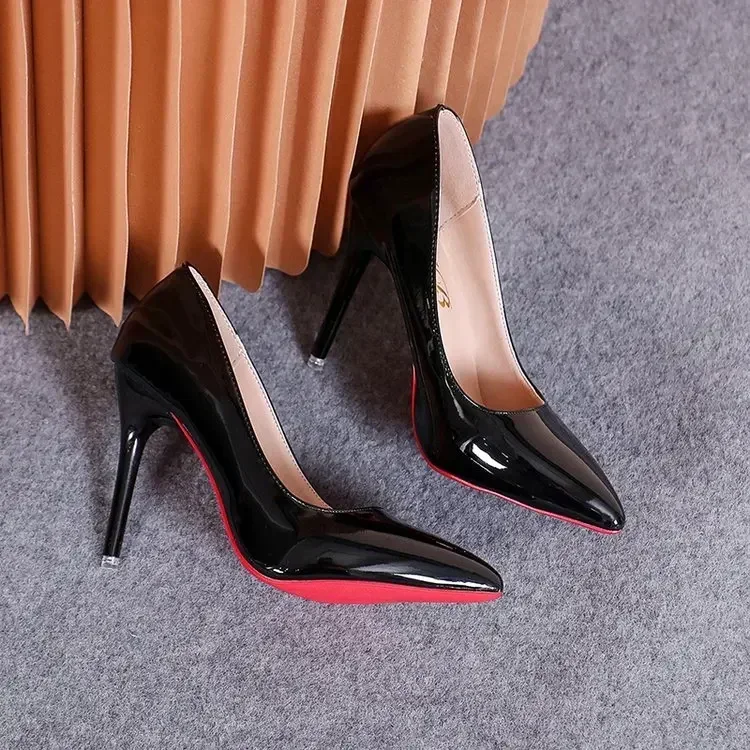 Sexy Pointed Toe Patent Leather High Heels Temperament Girl Sole Party Dress Stiletto Pumps Classic Black Work Single Shoes