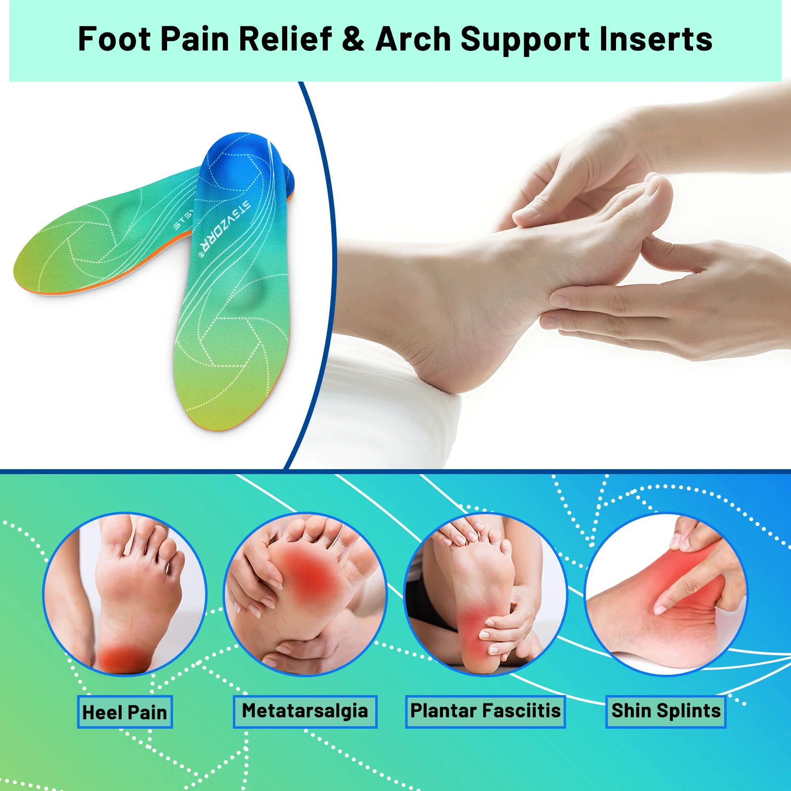 IFitna Plantar Fasciitis Relief Orthopedic Shoe Insole Metatarsal Pain Flat Feet Arch Support Insert Men&Women Standing All Day