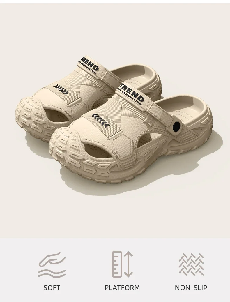2026 Summer Hot Sale Men's EVA Sandals Summer Thick Soft Soled Outdoor Wear Beach Casual Sports Perforated Shoes Plus Size 48-49