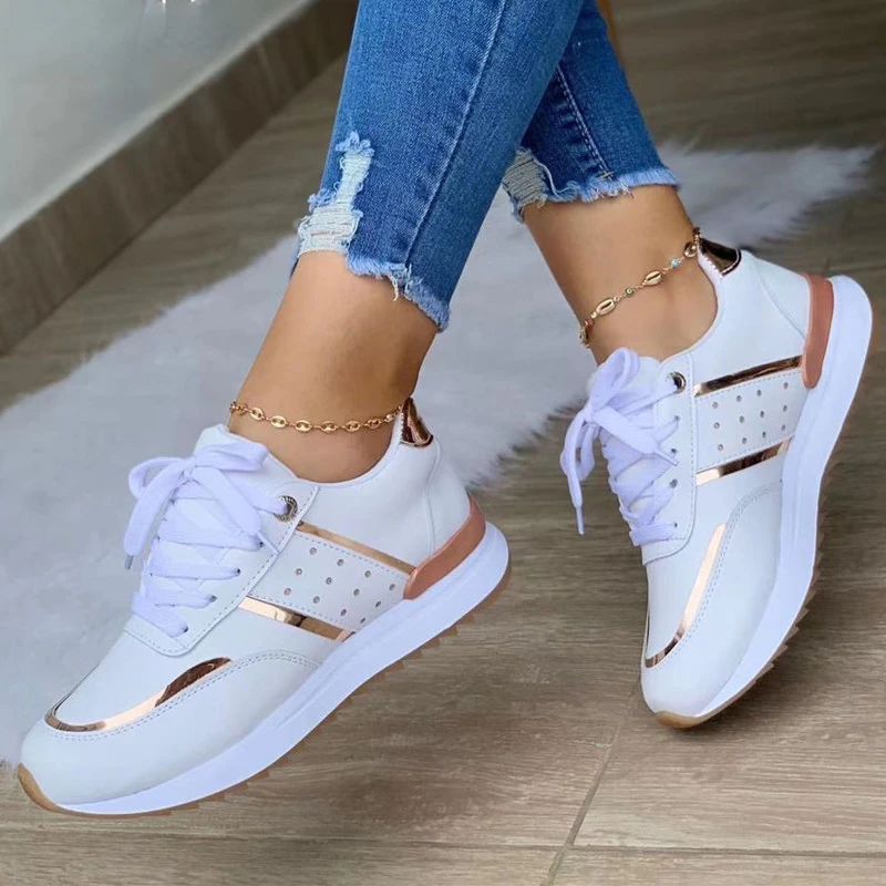 New Women Sneakers Platform Shoes Leather Patchwork Casual Sport Shoes Ladies Outdoor Running Vulcanized Shoes Zapatillas Mujer