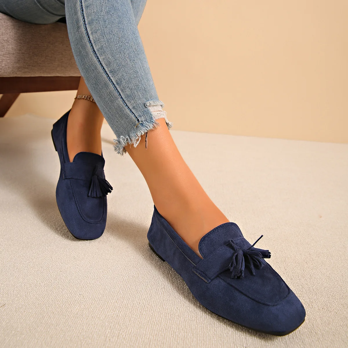 Woman's Flat Shoes Large Size Spring New Fashion Square Toe Comfortable Soft Ballet Flats Simple Versatile Casual Slip on Shoes