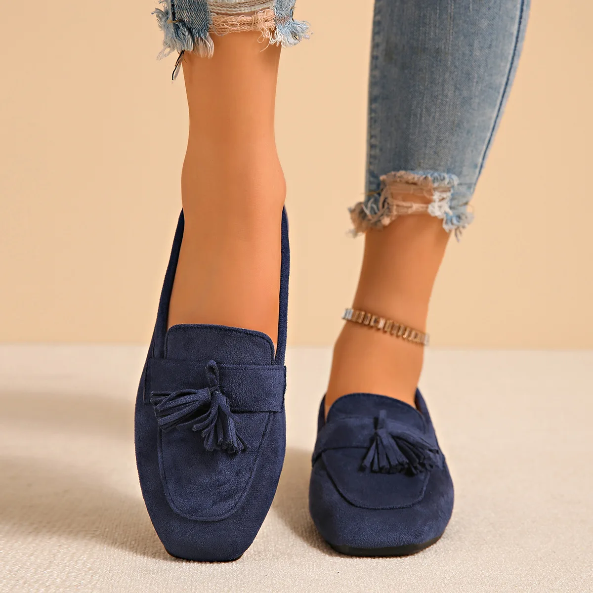 Woman's Flat Shoes Large Size Spring New Fashion Square Toe Comfortable Soft Ballet Flats Simple Versatile Casual Slip on Shoes