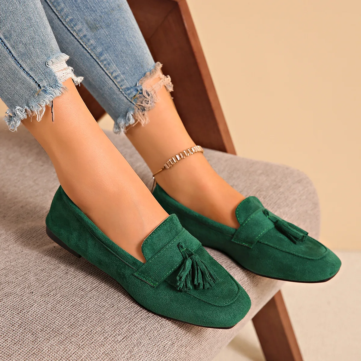 Woman's Flat Shoes Large Size Spring New Fashion Square Toe Comfortable Soft Ballet Flats Simple Versatile Casual Slip on Shoes