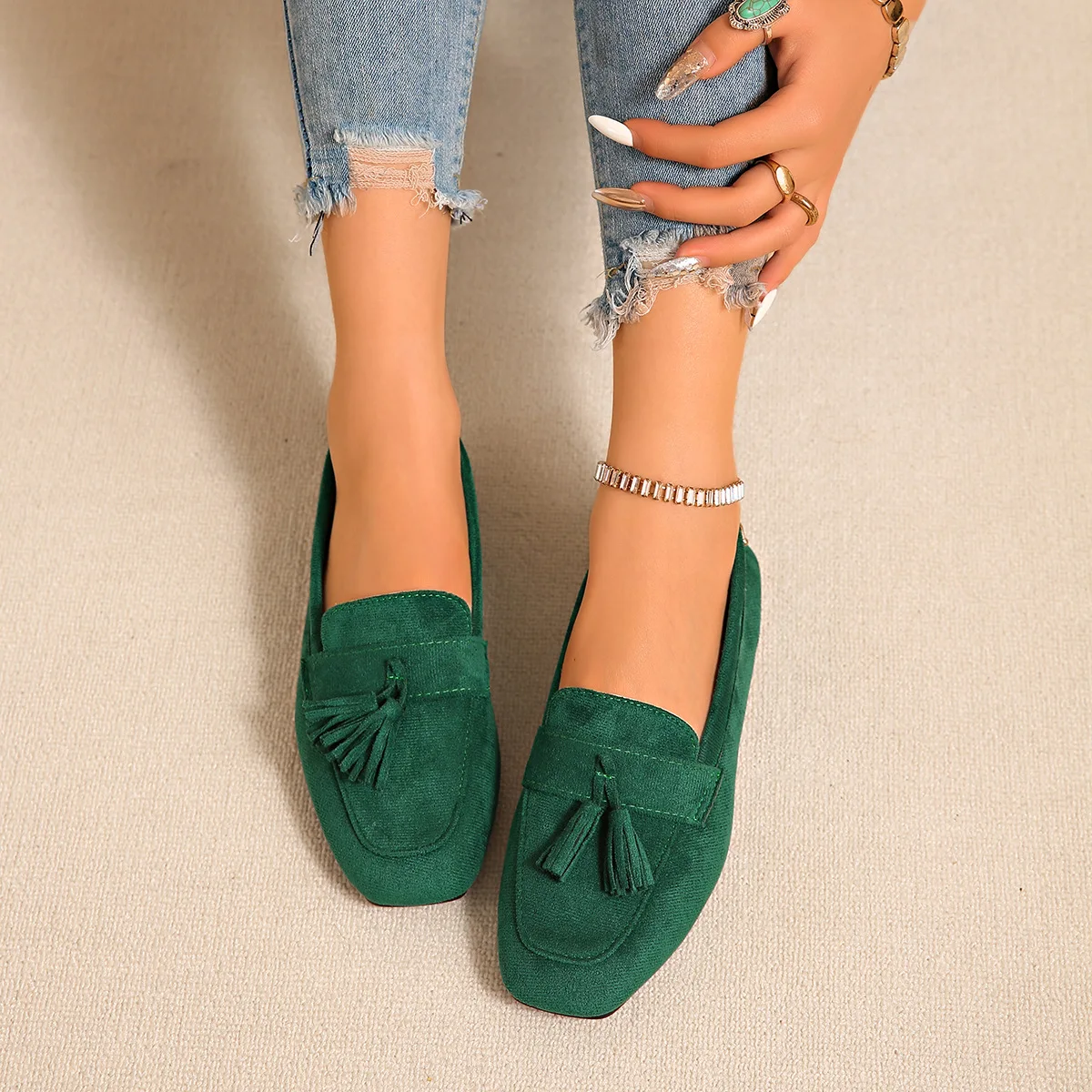 Woman's Flat Shoes Large Size Spring New Fashion Square Toe Comfortable Soft Ballet Flats Simple Versatile Casual Slip on Shoes