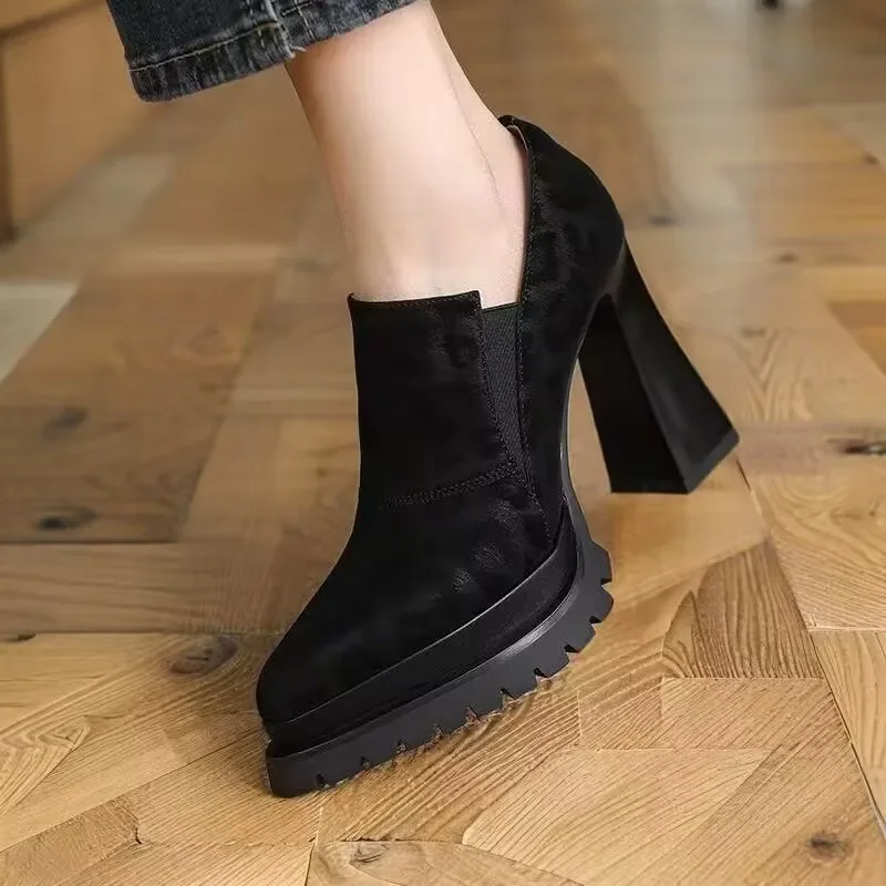 Super High Heels Retro Leopard Print Platform Deep Mouth Single Shoes Women's Spring and Autumn Fashion Naked Boots