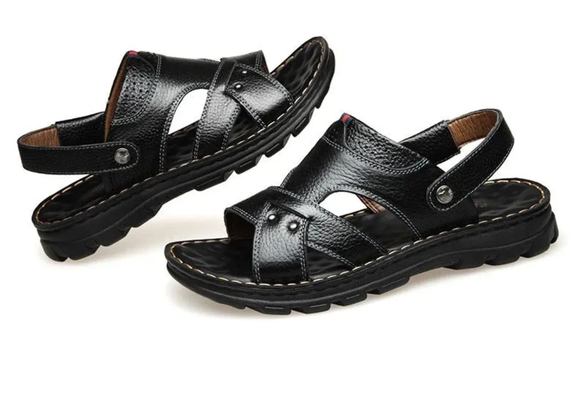 Summer Men Leather Sandals Leather Non-slip Men Shoes Slippers Outdoor Thick-soled Beach Shoes Comfor Soft Men Sandas