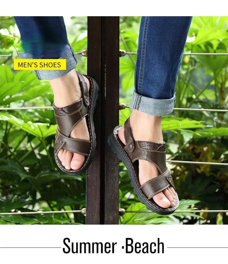 Summer Men Leather Sandals Leather Non-slip Men Shoes Slippers Outdoor Thick-soled Beach Shoes Comfor Soft Men Sandas
