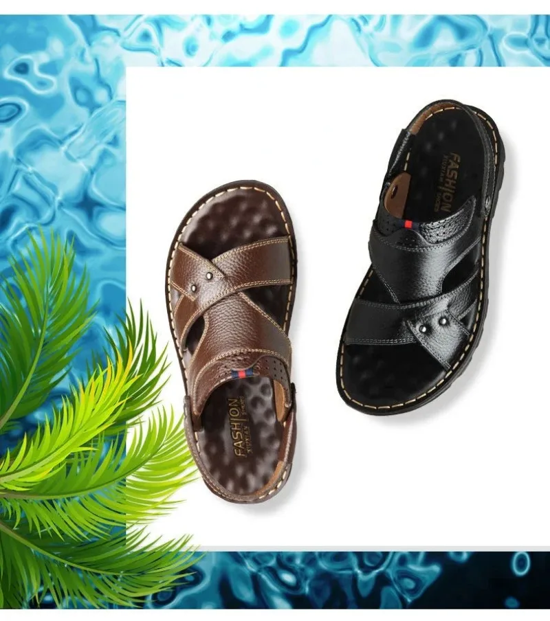 Summer Men Leather Sandals Leather Non-slip Men Shoes Slippers Outdoor Thick-soled Beach Shoes Comfor Soft Men Sandas
