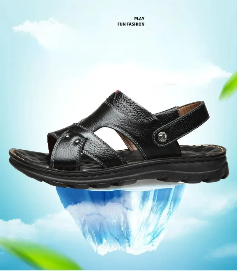 Summer Men Leather Sandals Leather Non-slip Men Shoes Slippers Outdoor Thick-soled Beach Shoes Comfor Soft Men Sandas