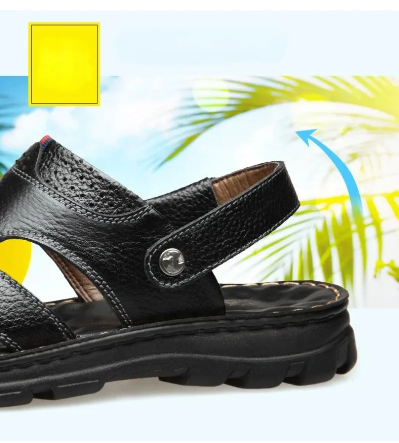 Summer Men Leather Sandals Leather Non-slip Men Shoes Slippers Outdoor Thick-soled Beach Shoes Comfor Soft Men Sandas
