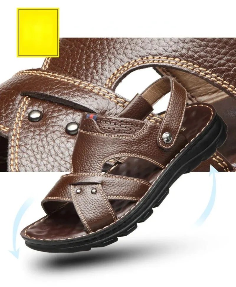 Summer Men Leather Sandals Leather Non-slip Men Shoes Slippers Outdoor Thick-soled Beach Shoes Comfor Soft Men Sandas