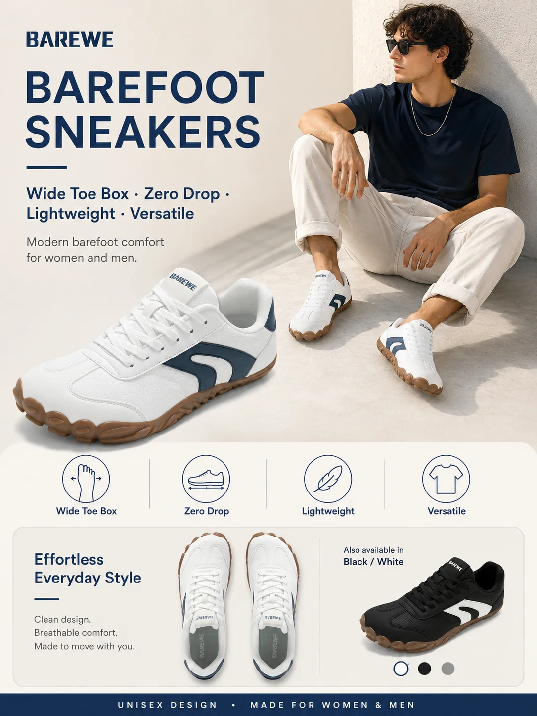 BAREWE Barefoot Shoes: Wide-Toe Walking Shoes for Men and Women, Comfortable Outdoor Sneakers, Lightweight Summer Sports Shoes,