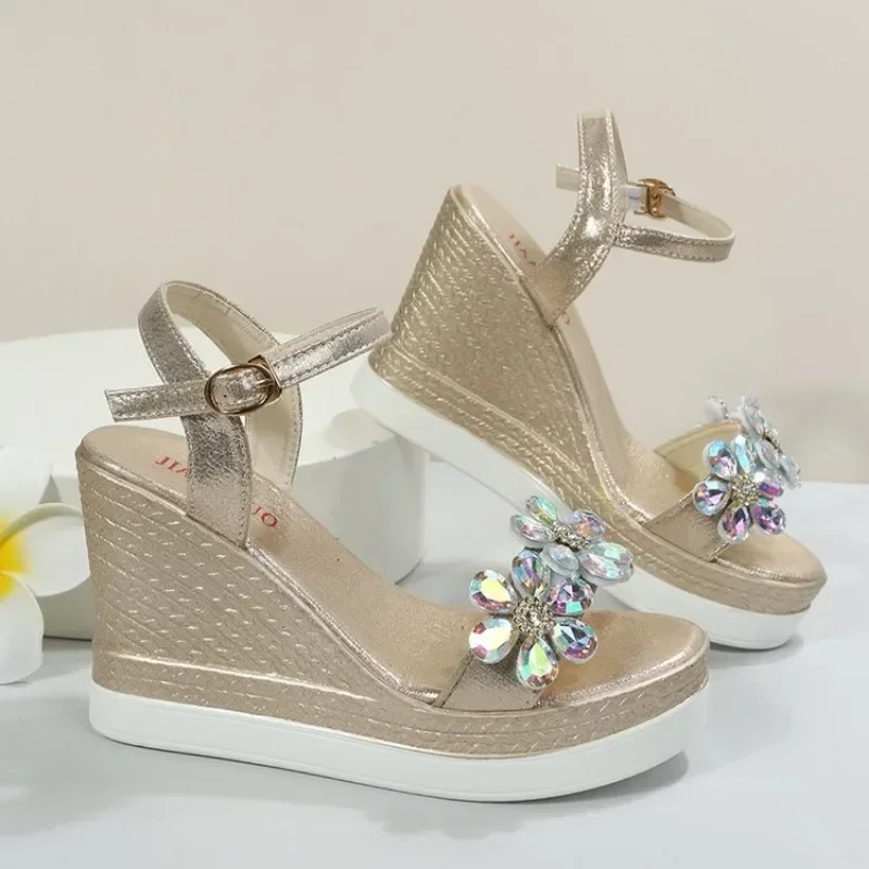 Women Summer Wedge Heel Sandals Platform Sandals Strap Open Toe Chunky Bottom Casual Shoes 2025 Gold Silver Pink Sandals