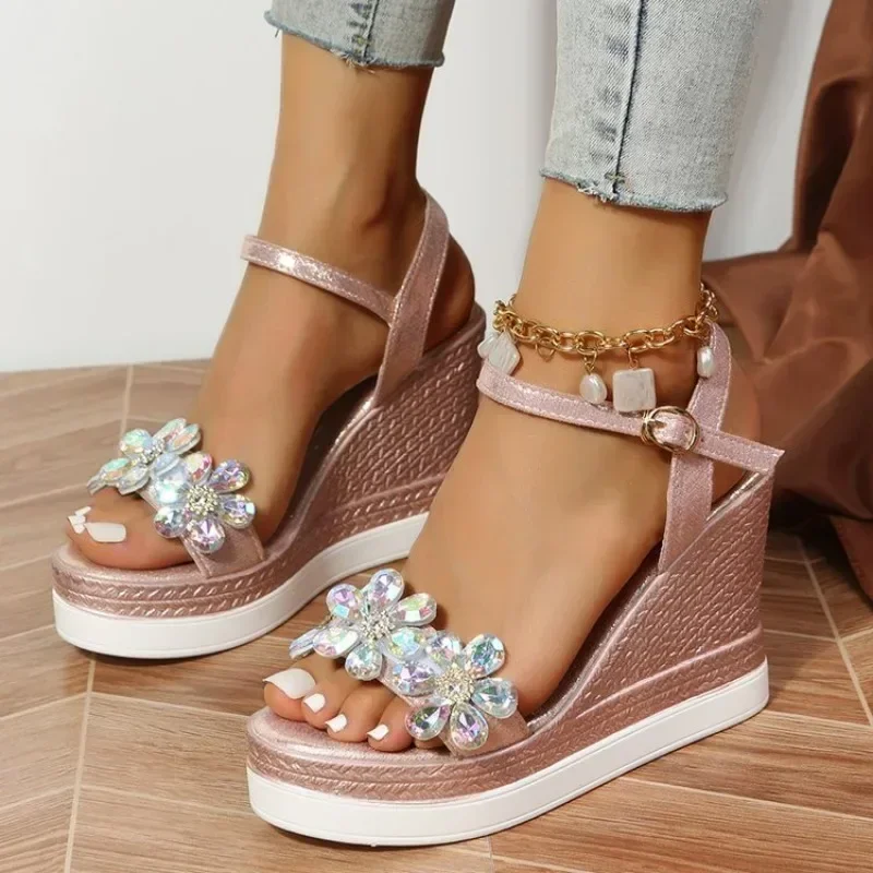 Women Summer Wedge Heel Sandals Platform Sandals Strap Open Toe Chunky Bottom Casual Shoes 2025 Gold Silver Pink Sandals