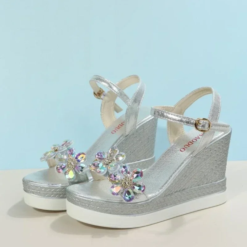 Women Summer Wedge Heel Sandals Platform Sandals Strap Open Toe Chunky Bottom Casual Shoes 2025 Gold Silver Pink Sandals