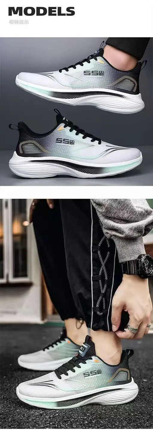 Men Breathable Mesh Running Shoes Lightweight Non Slip Soft Sole Casual Sneakers for Spring Summer