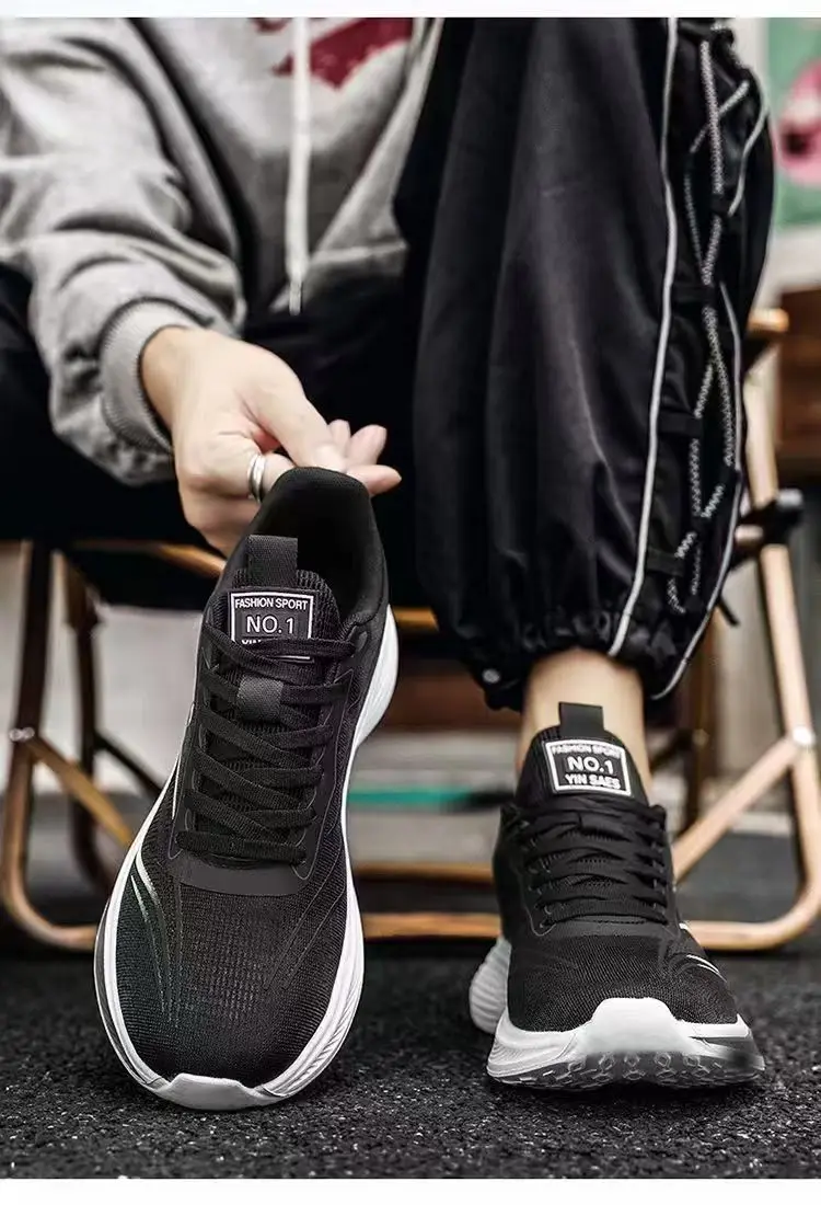 Men Breathable Mesh Running Shoes Lightweight Non Slip Soft Sole Casual Sneakers for Spring Summer