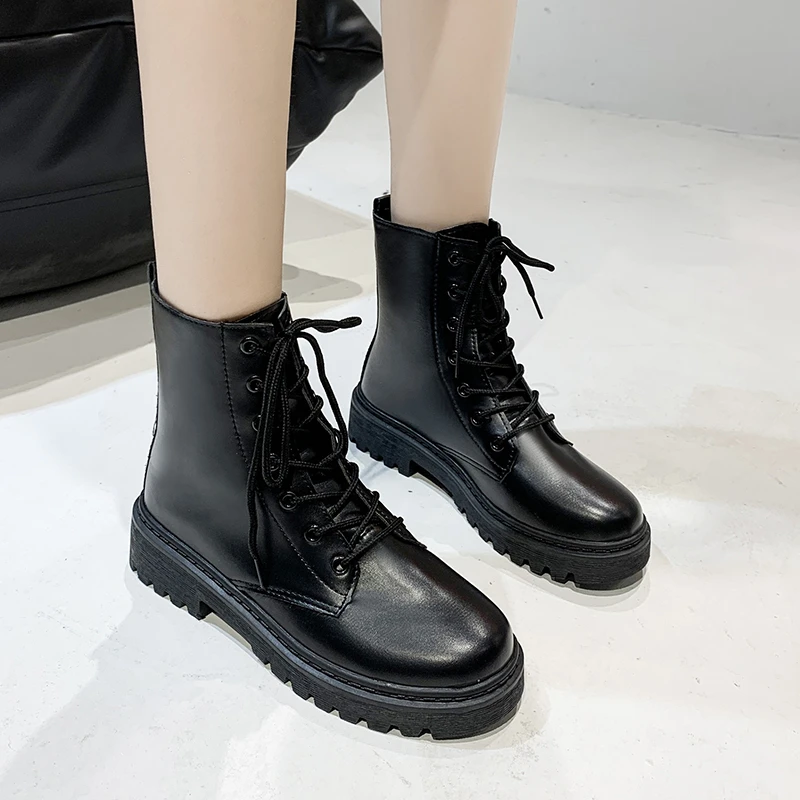 New Solid Color Simple Cross-strap Fashionable Women's Shoes Plus Velvet Warm Casual and Comfortable Short Boots Chaussure Femme