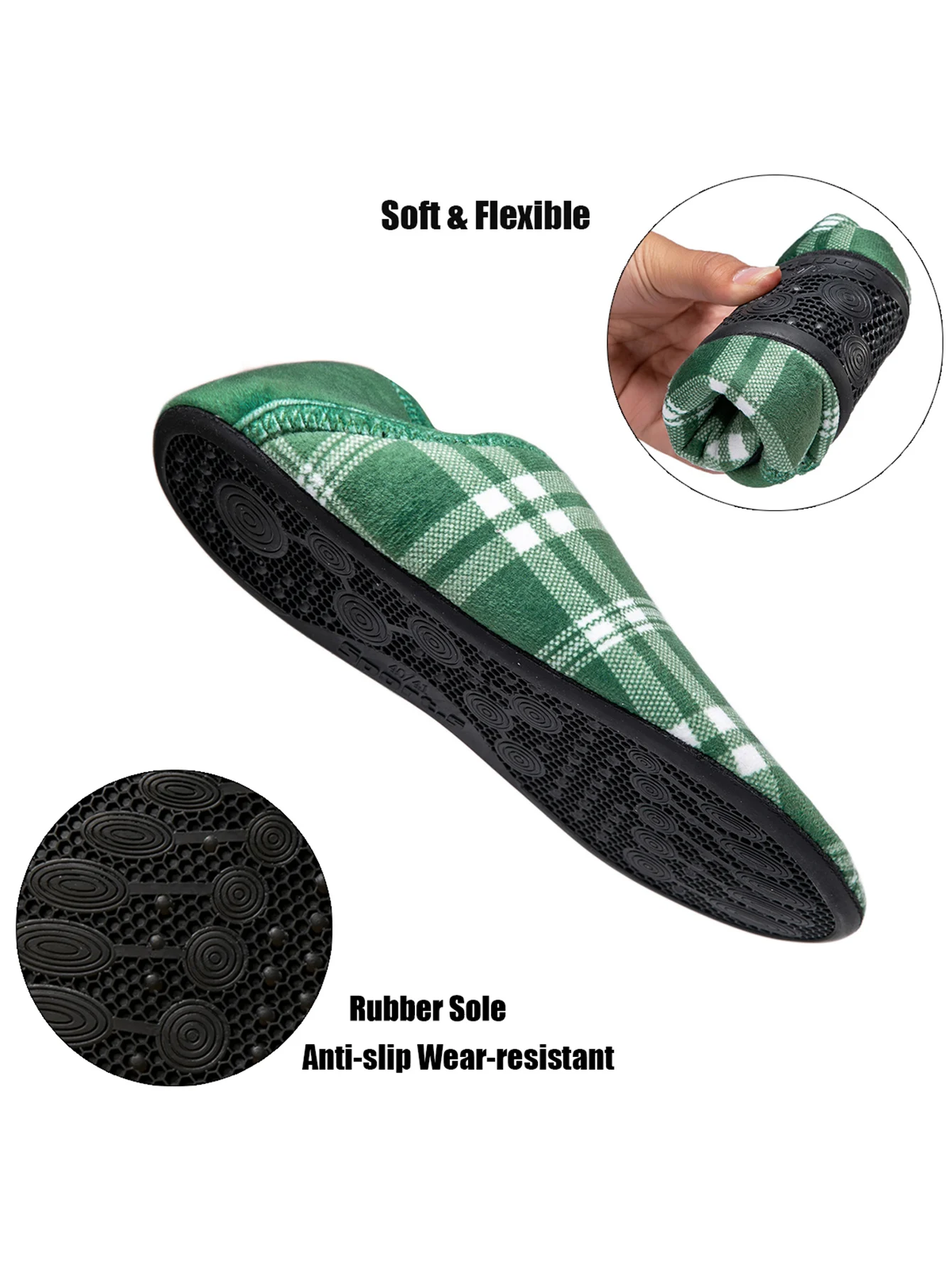 Warm Cotton Home Slippers Men Plaid Lightweight Indoor Shoes Non-Slip Rubber Sole Soft Bottom Cozy Bedroom House Moccasins