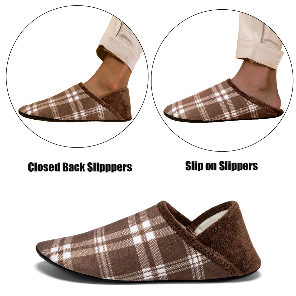 Warm Cotton Home Slippers Men Plaid Lightweight Indoor Shoes Non-Slip Rubber Sole Soft Bottom Cozy Bedroom House Moccasins