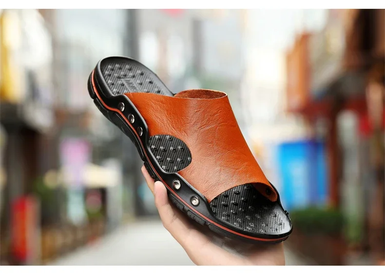 Men Summer Slippers Breathable Luxury Sandals Shoes Beach Classics Leather Mens Slippers Outdoor Flip Flop Indoor Slides Man