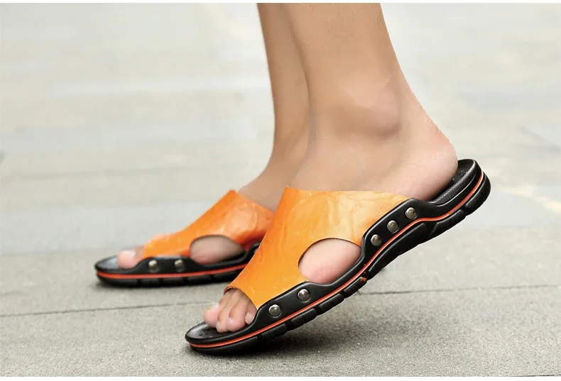 Men Summer Slippers Breathable Luxury Sandals Shoes Beach Classics Leather Mens Slippers Outdoor Flip Flop Indoor Slides Man