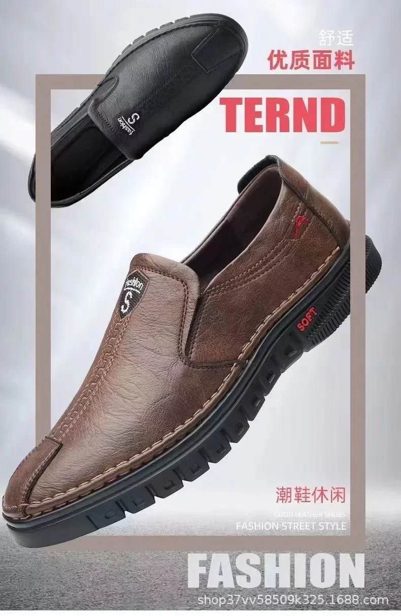 Mens Leather Shoes Slip on Soft Loafers Non Slip Breathable Driving Flats Spring Walking Office Work Shoes Mocassin Homme