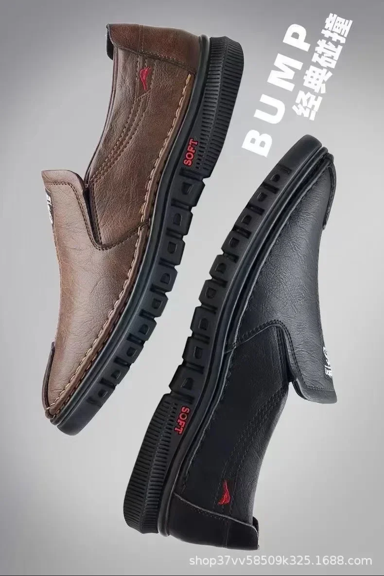 Mens Leather Shoes Slip on Soft Loafers Non Slip Breathable Driving Flats Spring Walking Office Work Shoes Mocassin Homme