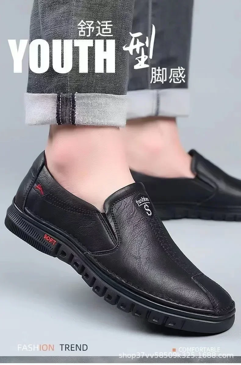 Mens Leather Shoes Slip on Soft Loafers Non Slip Breathable Driving Flats Spring Walking Office Work Shoes Mocassin Homme