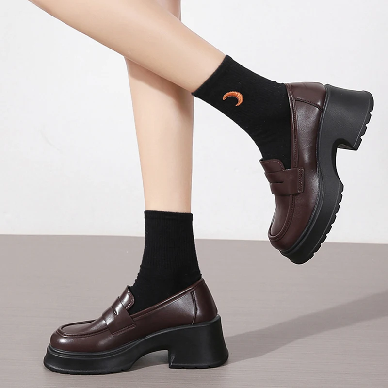 Lucyever Women's Loafers 2024 Spring British Style Slip On Platform Mary Jane Shoes Woman Japanese Jk Uniform Lolita Shoes Women