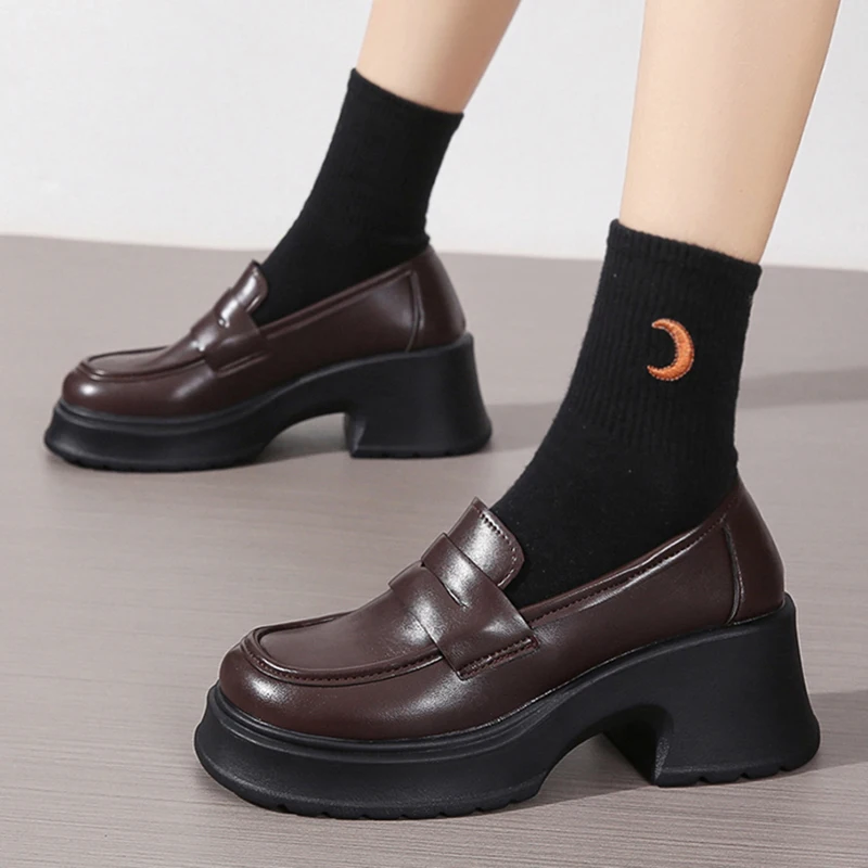 Lucyever Women's Loafers 2024 Spring British Style Slip On Platform Mary Jane Shoes Woman Japanese Jk Uniform Lolita Shoes Women