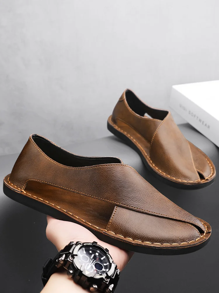 Designer Sandals Men's Handmade Cowhide Leather Sandals Fashion Hollow Out Casual Sandal Summer Comfortable Flat Sandals for Men