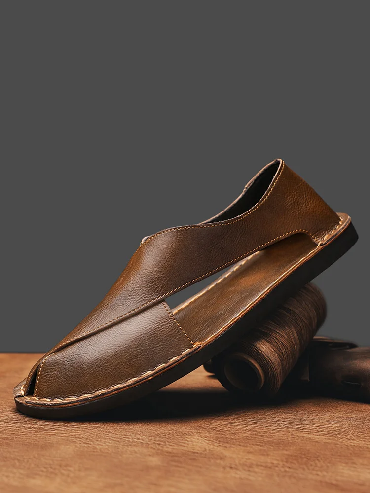 Designer Sandals Men's Handmade Cowhide Leather Sandals Fashion Hollow Out Casual Sandal Summer Comfortable Flat Sandals for Men