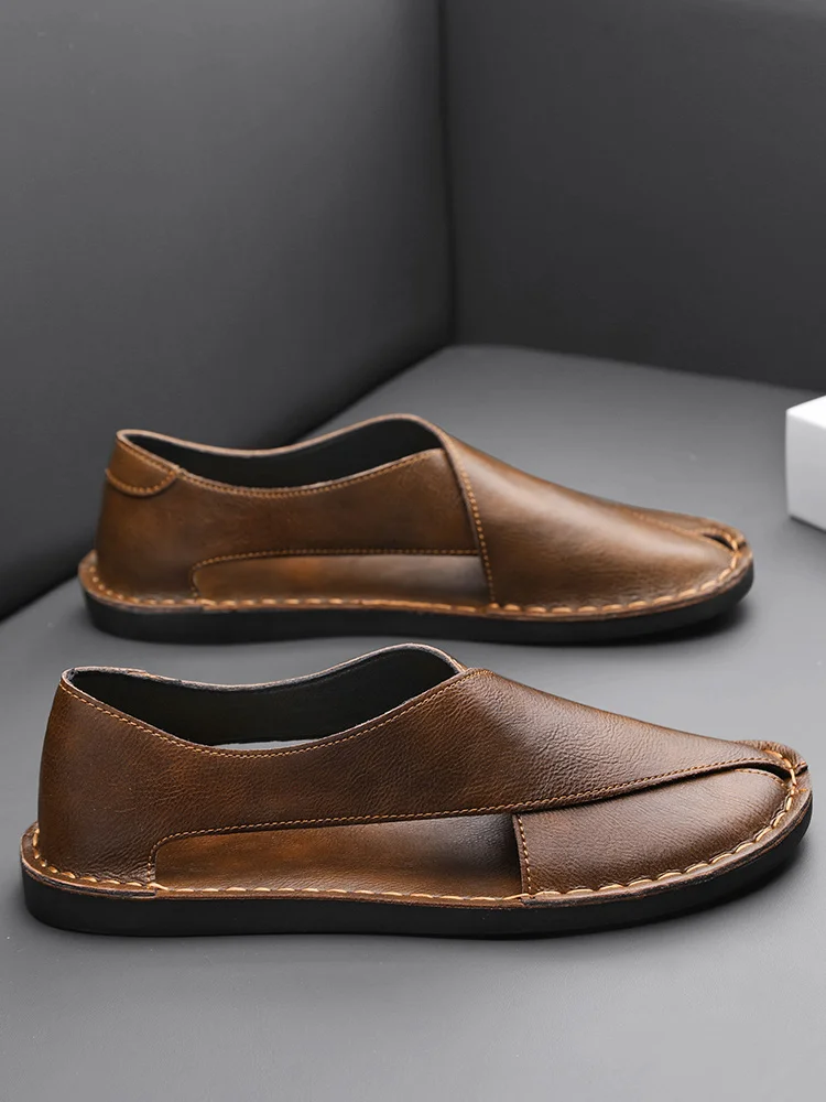 Designer Sandals Men's Handmade Cowhide Leather Sandals Fashion Hollow Out Casual Sandal Summer Comfortable Flat Sandals for Men